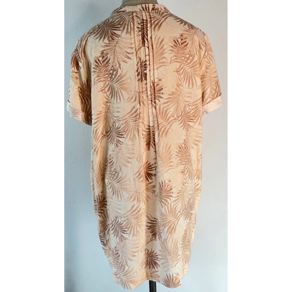Faherty Gemina Linen Blend Mini Dress Relaxed Fit Peach Palm Boho Chic Large - Picture 3 of 13